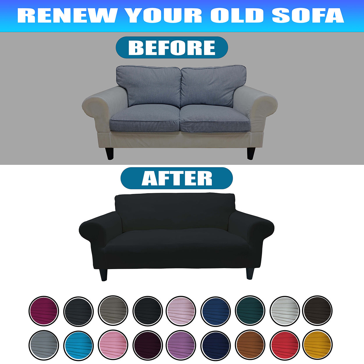 Our Cotton Fabric Loveseat Couch Cover Black Color