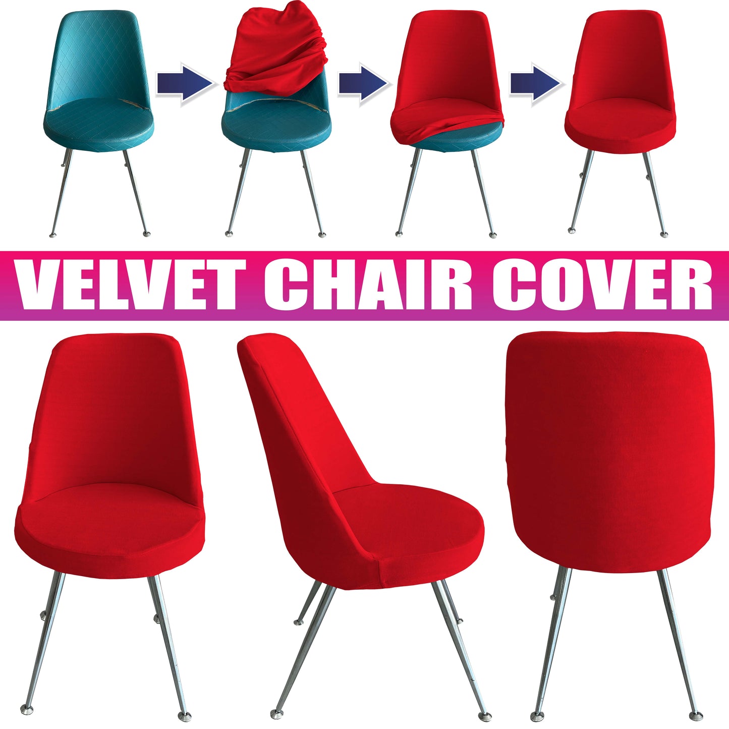 Our Velvet Fabric Dining Chair Covers Red Color