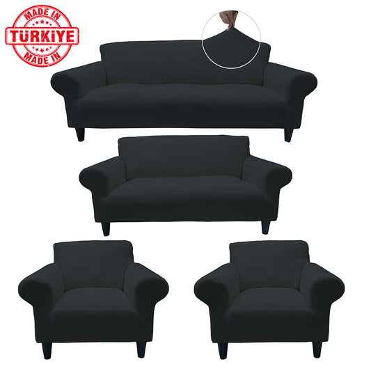 Our Cotton Fabric Sofa Cover Dark Gray Color 3+2+1+1