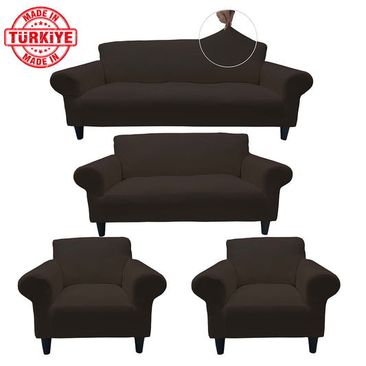 Our Cotton Fabric Sofa Cover Brown Color 3+2+1+1