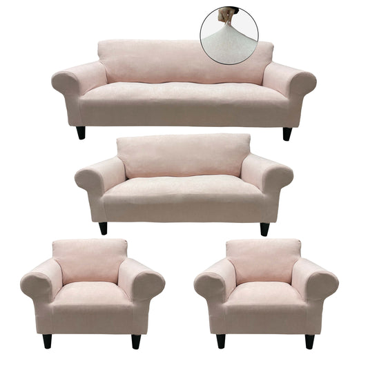 Our Velvet Fabric Sofa Cover Dusty Pink Color 3+2+1+1 Set