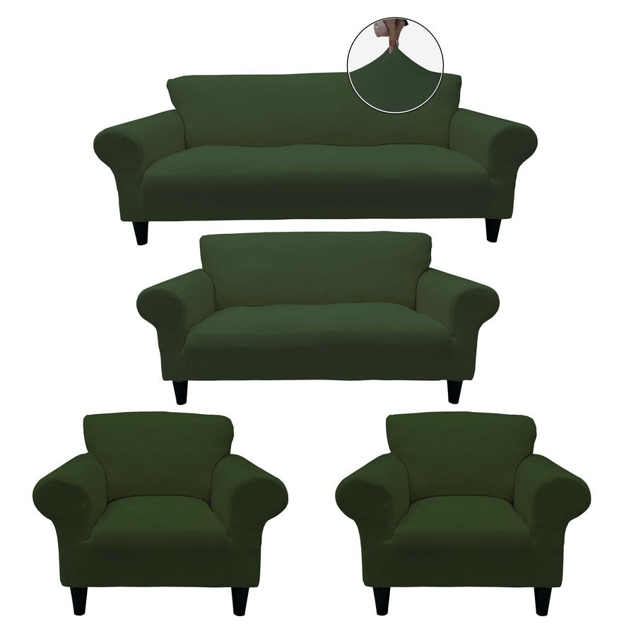 Honeycomb Fabric Sofa Cover Khaki Color 3+2+1+1 Set