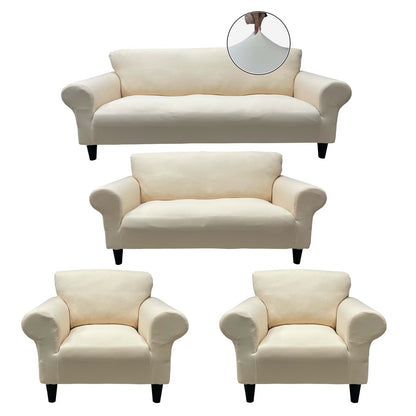 Honeycomb Fabric Sofa Cover Cream Color 3+2+1+1 Set