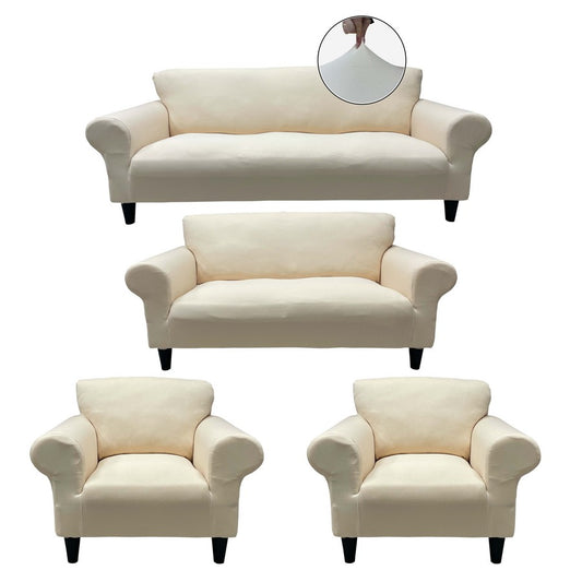 Honeycomb Fabric Sofa Cover Cream Color 3+2+1+1 Set