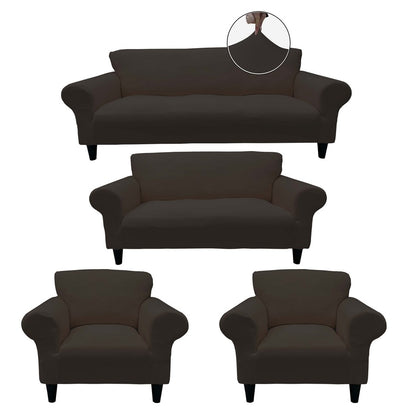 Honeycomb Fabric Sofa Cover Brown Color 3+2+1+1 Set