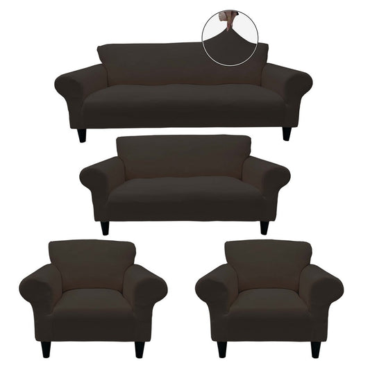 Honeycomb Fabric Sofa Cover Brown Color 3+2+1+1 Set