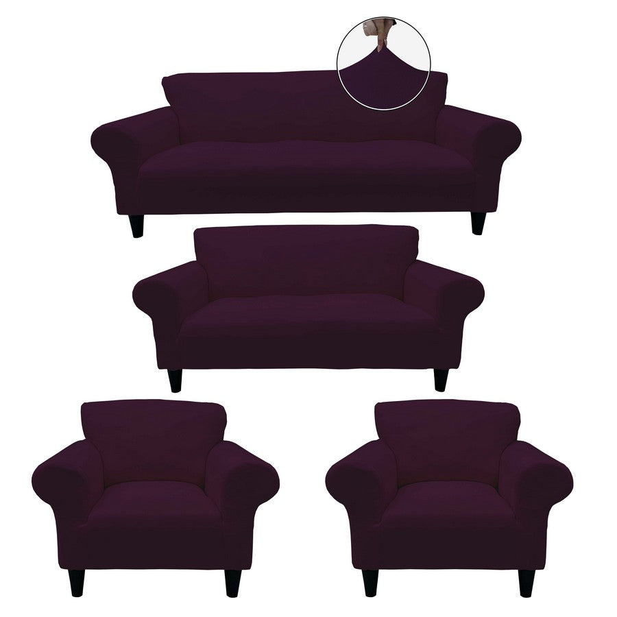 Honeycomb Fabric Sofa Cover Purple Color 3+2+1+1 Set