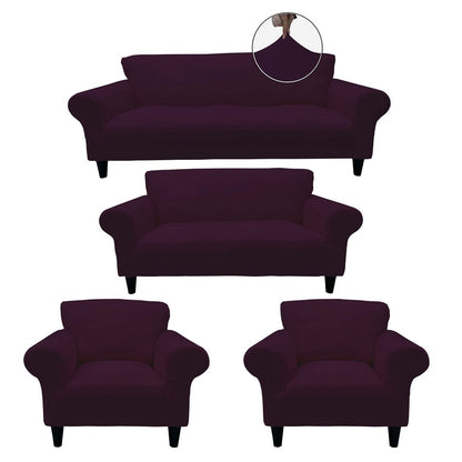 Honeycomb Fabric Sofa Cover Purple Color 3+2+1+1 Set