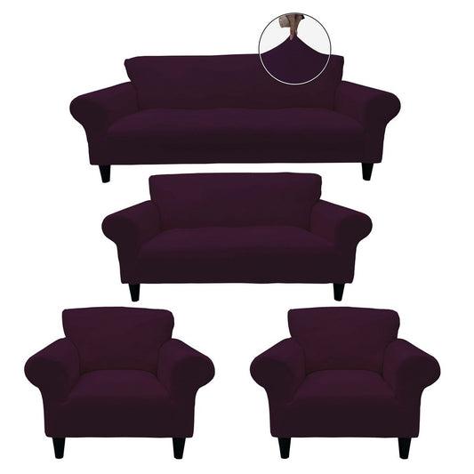 Honeycomb Fabric Sofa Cover Purple Color 3+2+1+1 Set