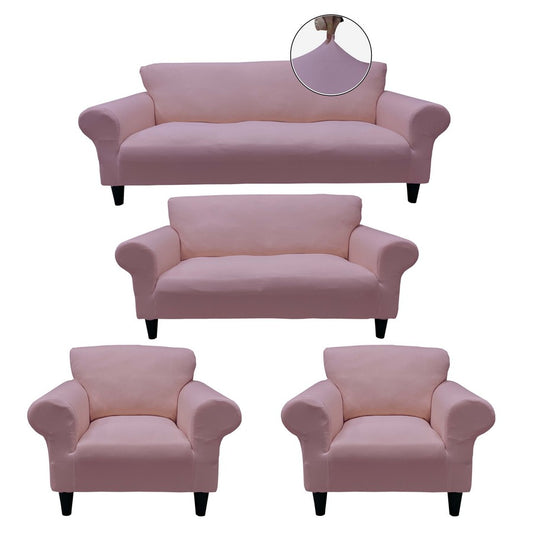 Honeycomb Fabric Sofa Cover Dusty Pink Color 3+2+1+1 Set
