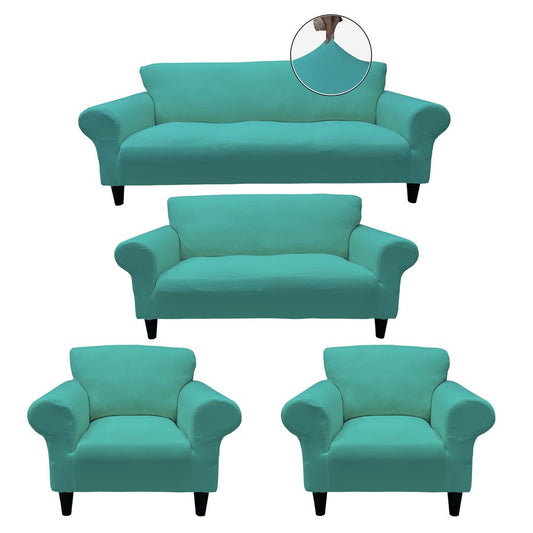 Honeycomb Fabric Sofa Cover Water Green Color 3+2+1+1 Set