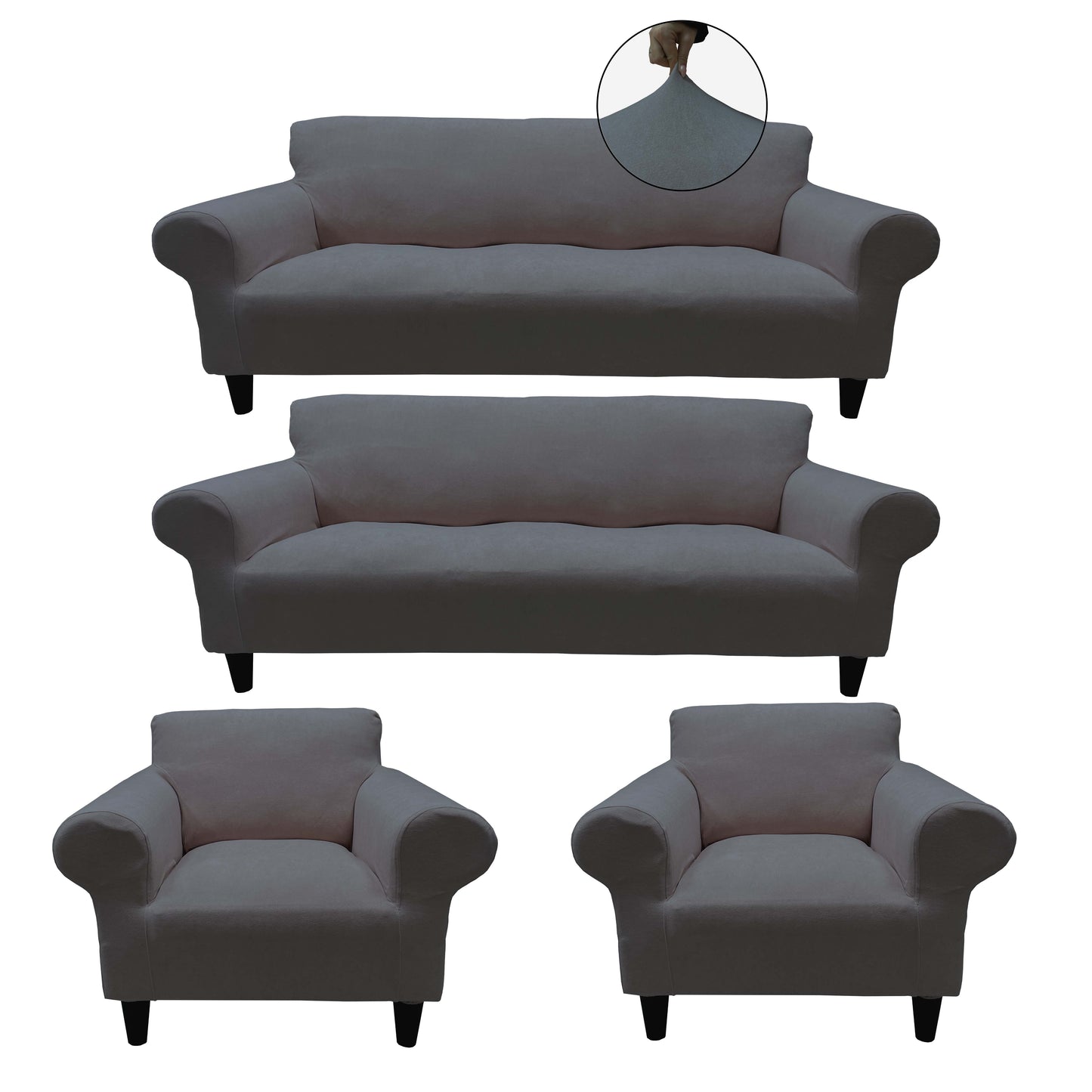Our Velvet Fabric Sofa Cover Grey Color 3+3+1+1 Set