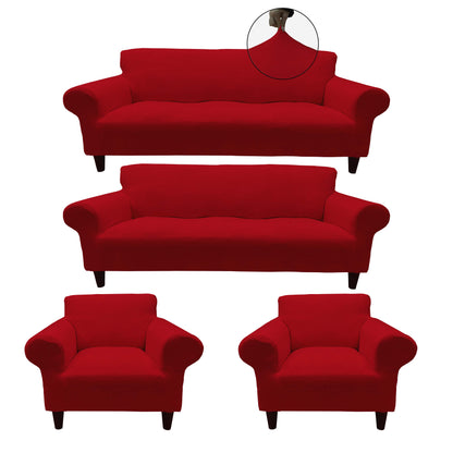 Our Velvet Fabric Sofa Cover Red Color 3+3+1+1 Set