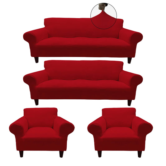 Our Velvet Fabric Sofa Cover Red Color 3+3+1+1 Set