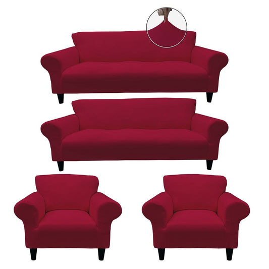 Honeycomb Fabric Sofa Cover Fuchsia Color 3+3+1+1 Set
