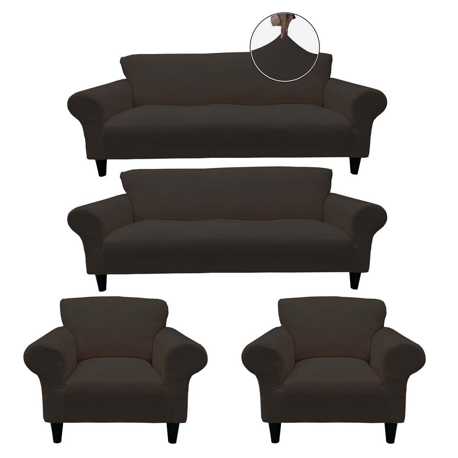 Honeycomb Fabric Sofa Cover Brown Color 3+3+1+1 Set