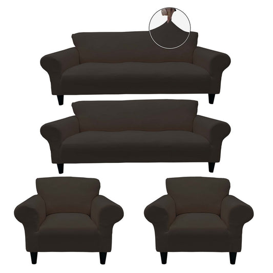 Honeycomb Fabric Sofa Cover Brown Color 3+3+1+1 Set
