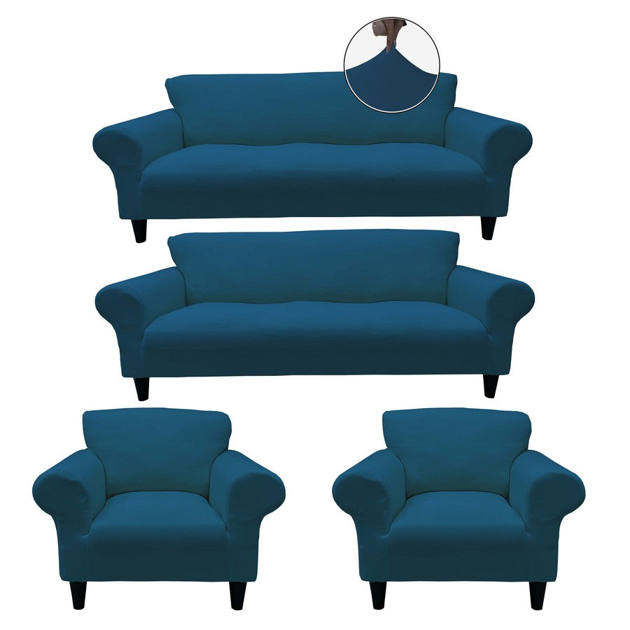 Honeycomb Fabric Sofa Cover Deep Teal Color 3+3+1+1 Set