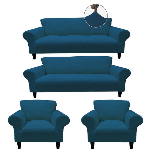 Honeycomb Fabric Sofa Cover Deep Teal Color 3+3+1+1 Set