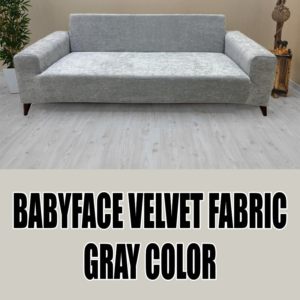 Our BabyFace Velvet Fabric Sofa Cover Gray Color 3+3+1+1