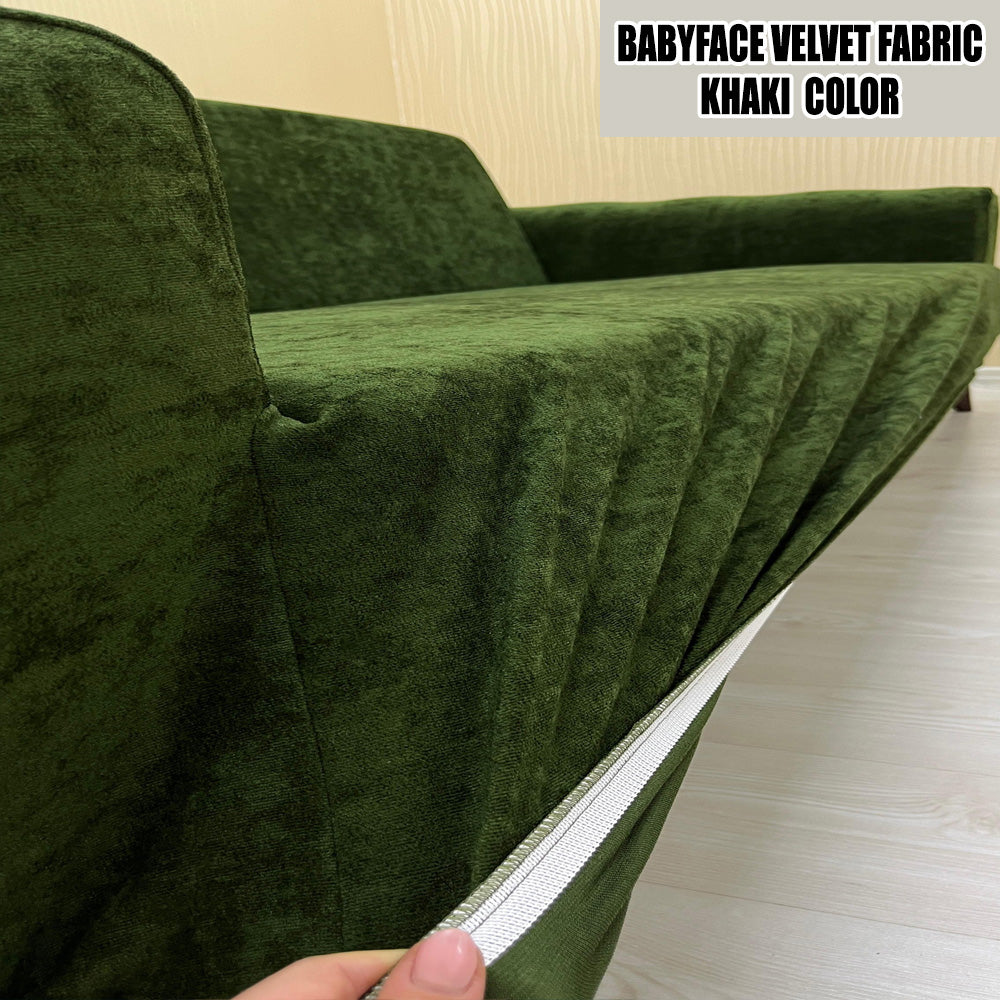 Our BabyFace Velvet Fabric Sofa Cover Khaki Color 3+3+1+1