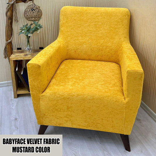 Our BabyFace Velvet Fabric 1 Seater Armchair Couch Cover Mustard Color