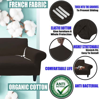Our Cotton Fabric Sofa Cover Brown Color 3+2+1+1