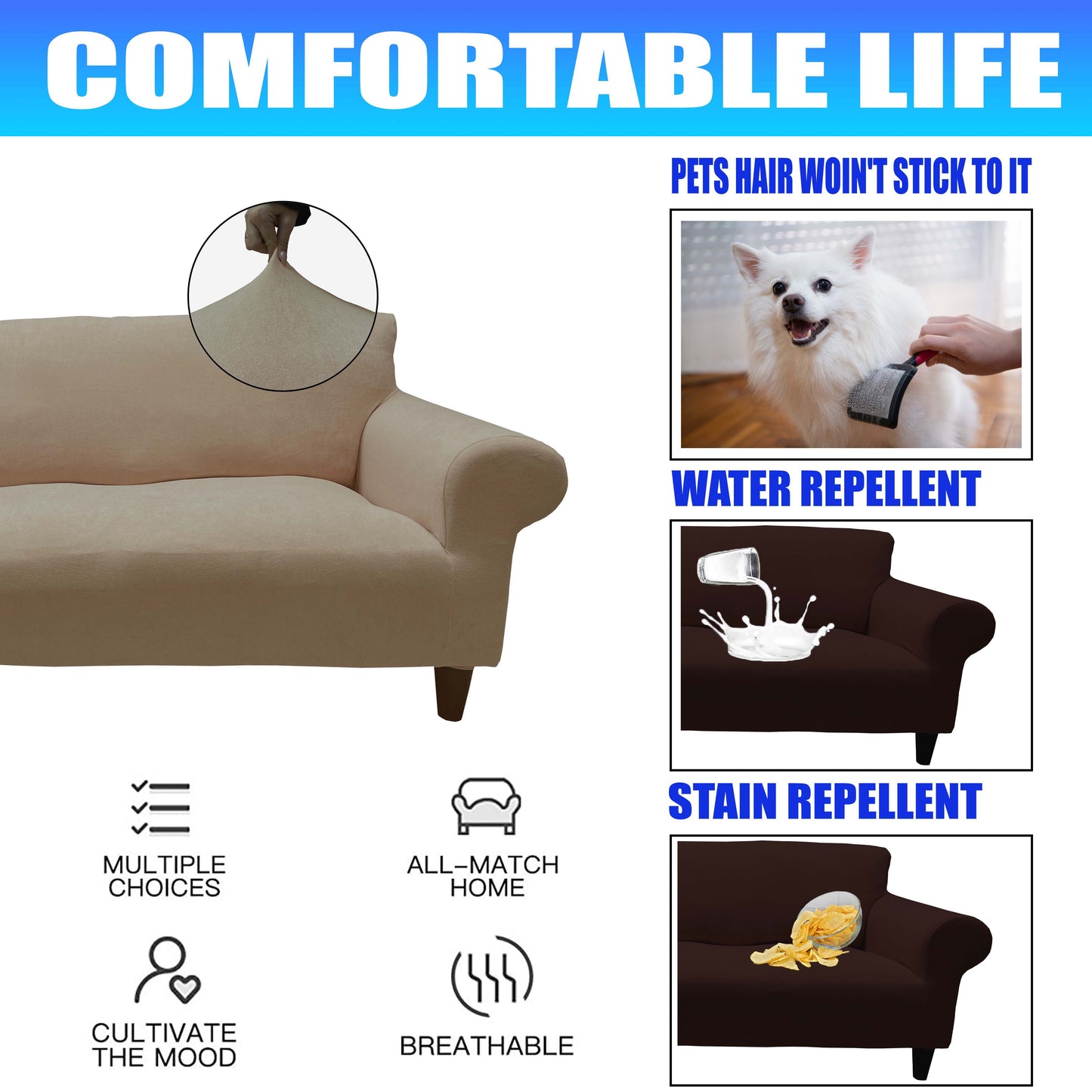 Our Velvet Fabric Sofa Cover Mink Color 3+3+1+1 Set