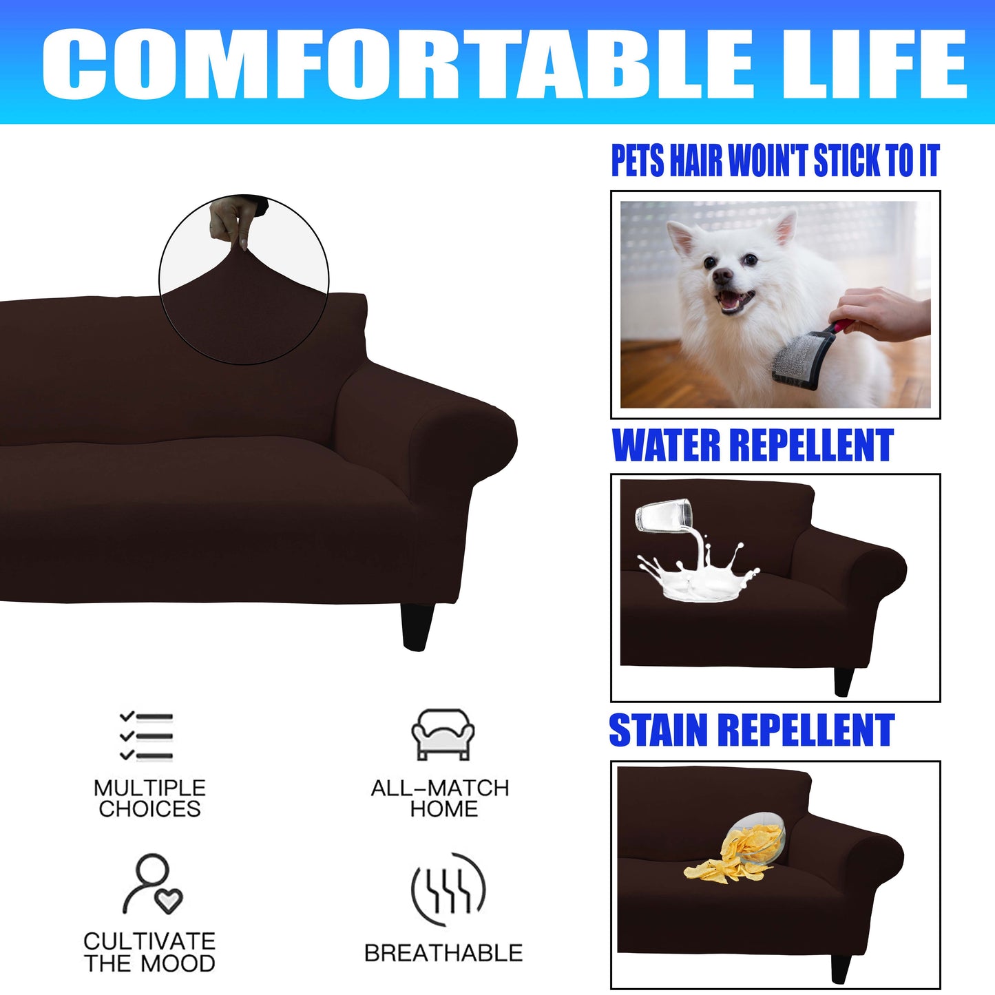 Our Velvet Fabric Sofa Cover Brown Color 3+2+1+1 Set