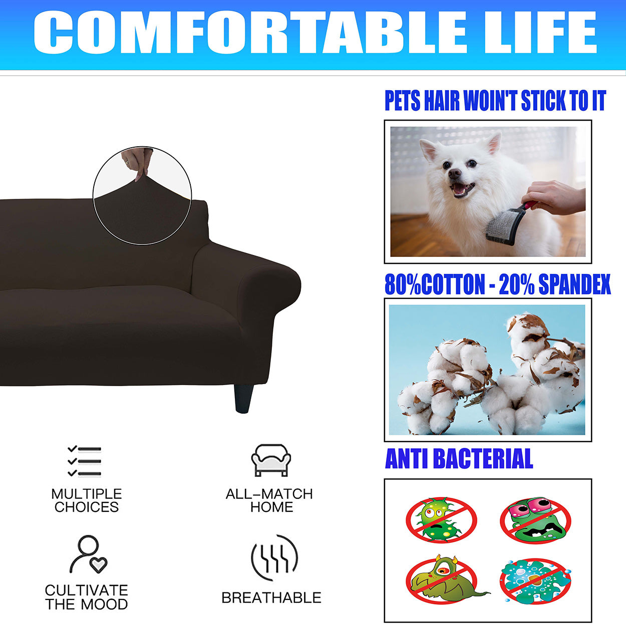 Our Cotton Fabric Sofa Cover Brown Color 3+2+1+1