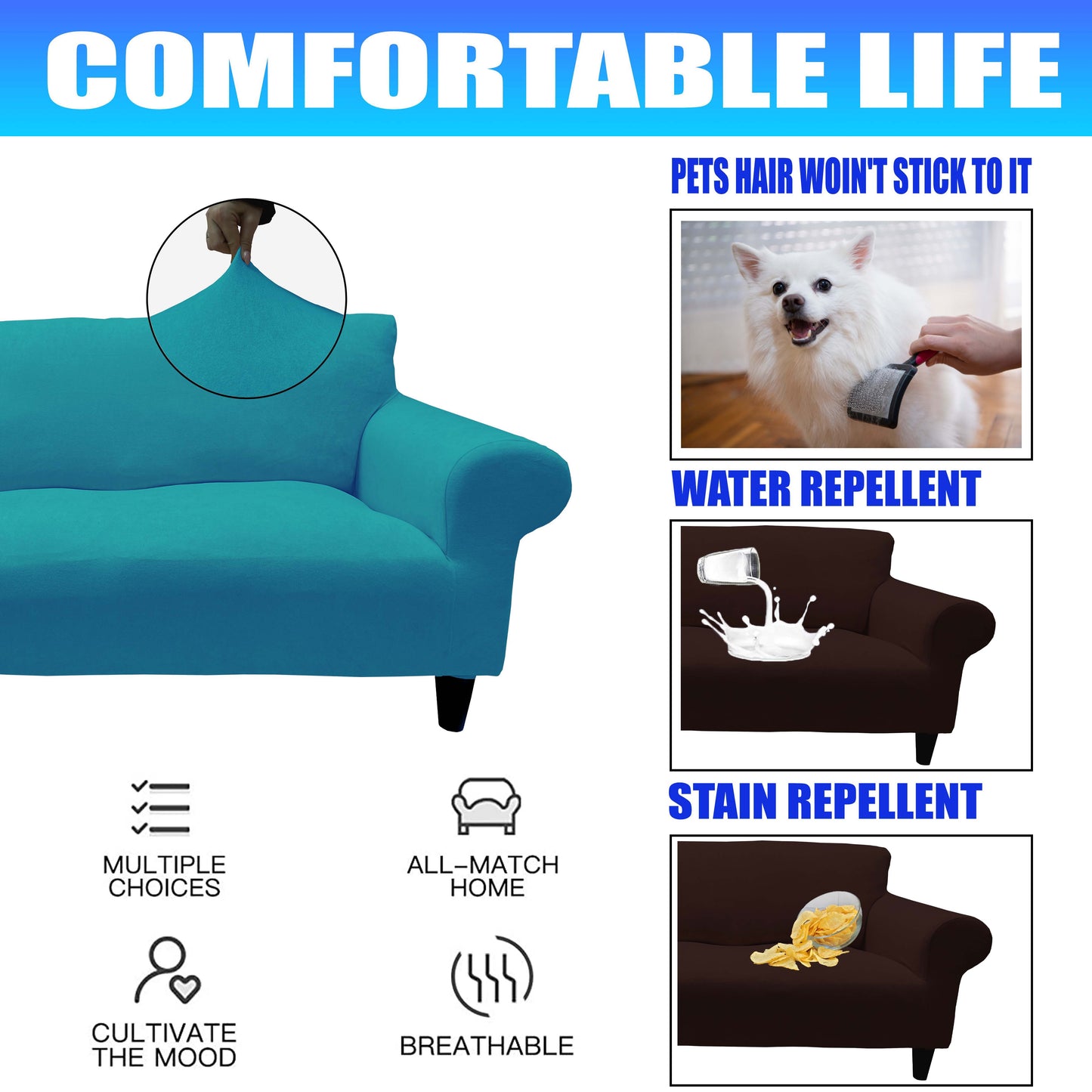 Our Velvet Fabric Sofa Cover Turquoise Color 3+3+1+1 Set