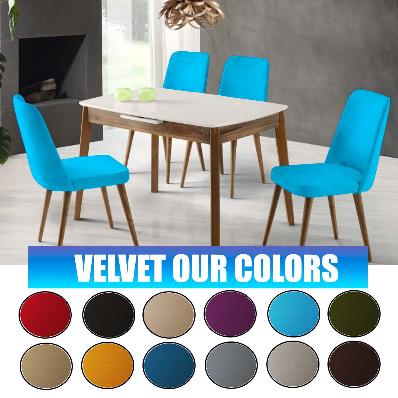 Our Velvet Fabric Living Room Chair Covers Turquoise Color