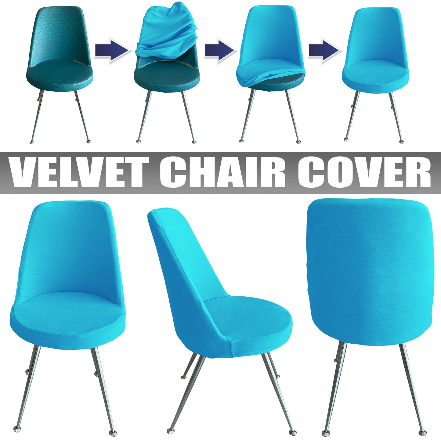 Our Velvet Fabric Dining Chair Covers Turquoise Color