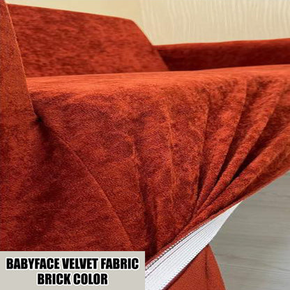 Our BabyFace Velvet Fabric Sofa Cover Brick Color 3+3+1+1