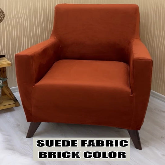 Our Suede Fabric 1 Seater Armchair Couch Cover Brick Color