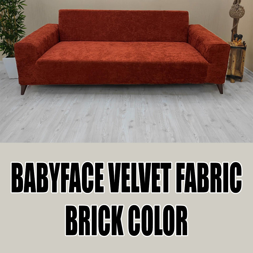 Our BabyFace Velvet Fabric Sofa Cover Brick Color 3+3+1+1