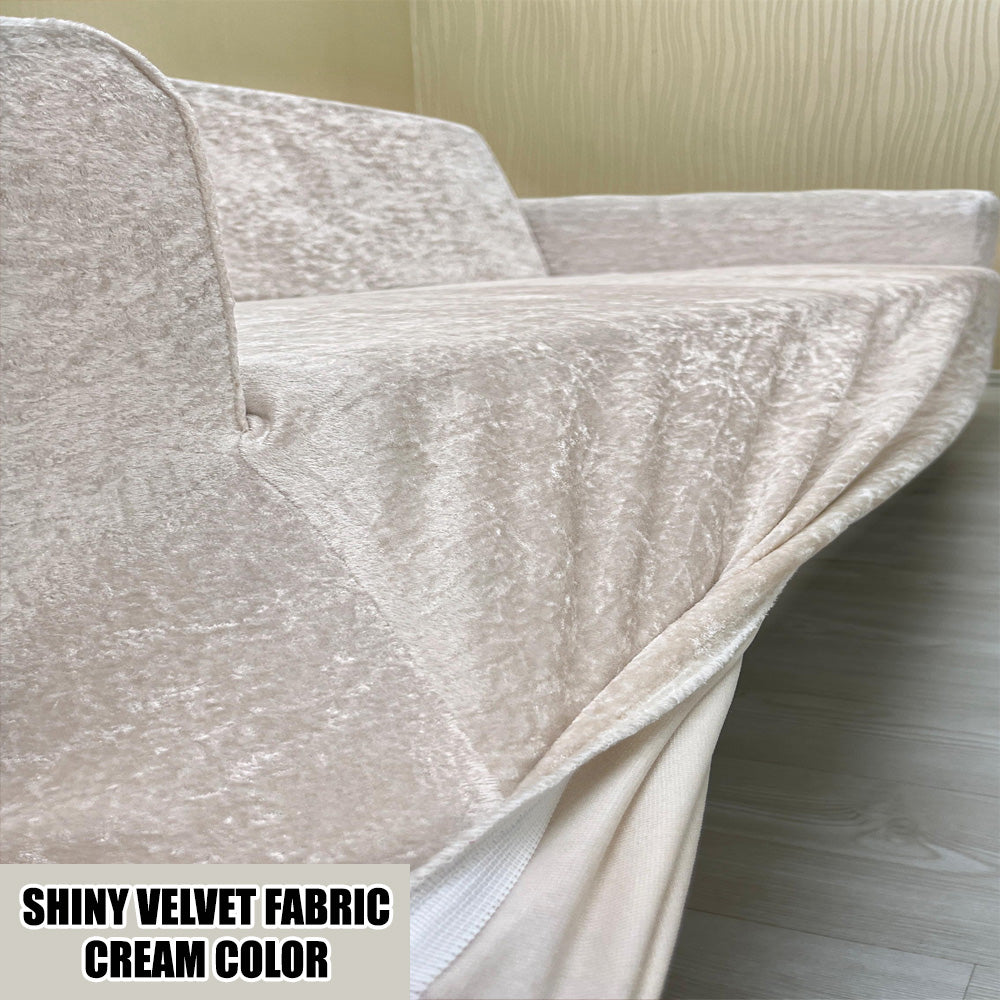 Our Shiny Velvet Fabric Sofa Cover Cream Color