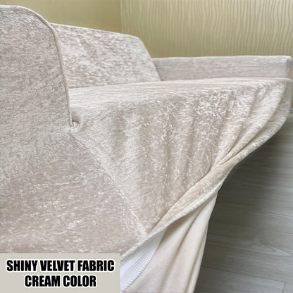 Our Shiny Velvet Fabric Sofa Cover Cream Color