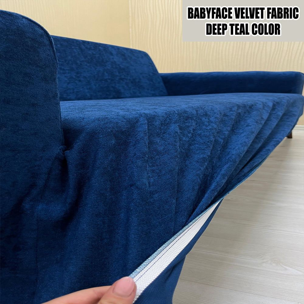 Our BabyFace Velvet Fabric Sofa Cover Deep Teal Color 3+3+1+1