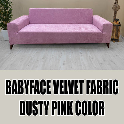 Our BabyFace Velvet Fabric Sofa Cover Dusty Pink Color 3+3+1+1