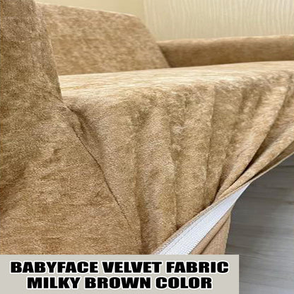 Our BabyFace Velvet Fabric Sofa Cover Milky Brown Color 3+3+1+1