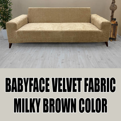 Our BabyFace Velvet Fabric Sofa Cover Milky Brown Color 3+3+1+1