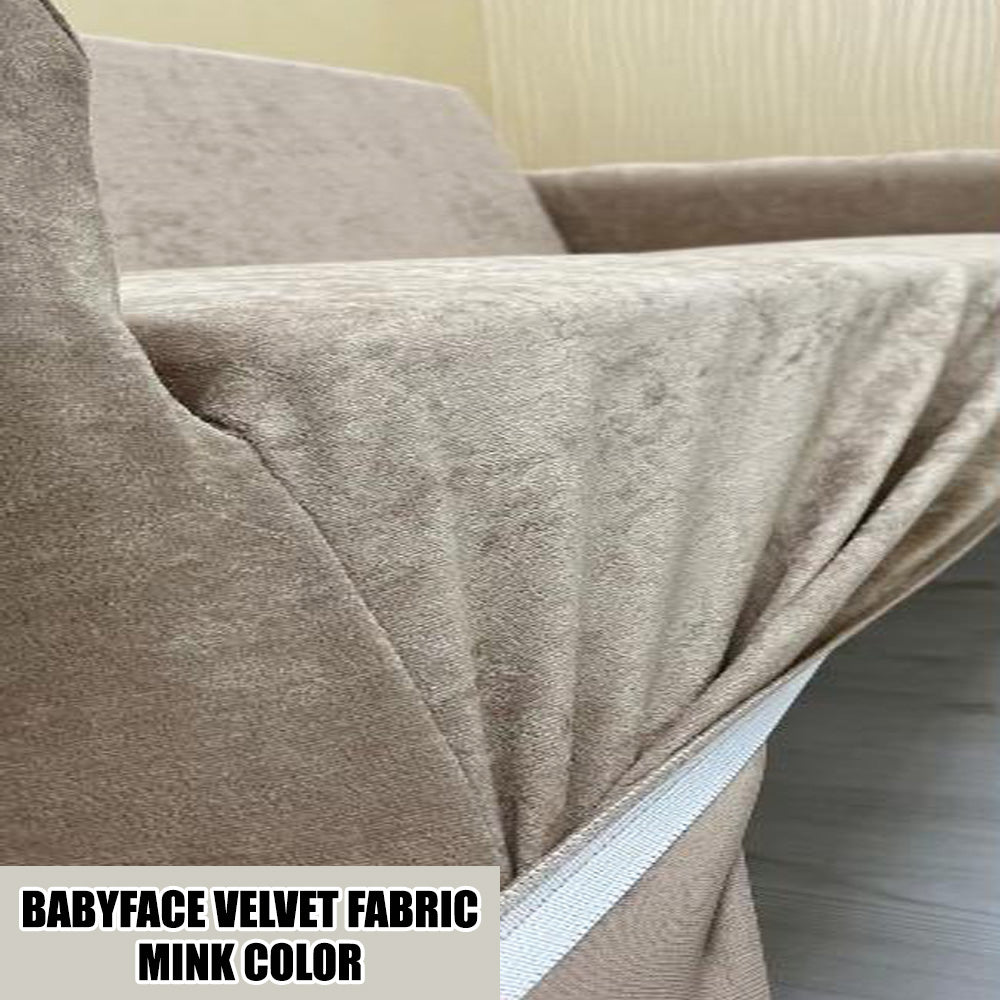 Our BabyFace Velvet Fabric Sofa Cover Mink Color 3+3+1+1