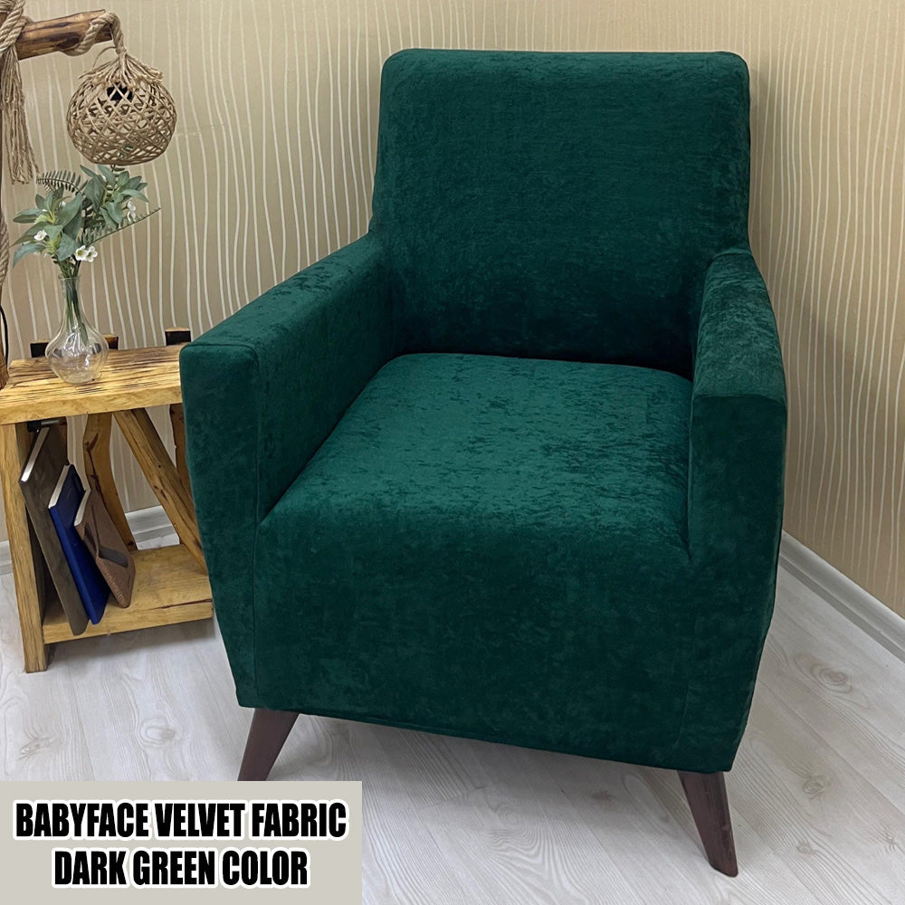 Our BabyFace Velvet Fabric Sofa Cover Dark Green Color 3+3+1+1